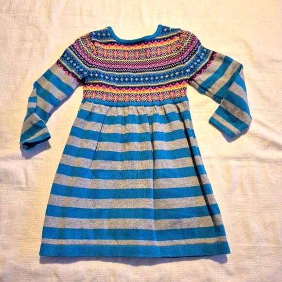 Hanna Andersson girls size 110 or 5 sweater dress gray & teal with designed top - Picture 2 of 5